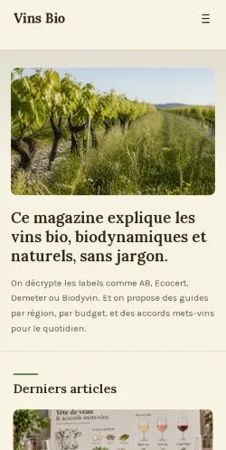 Preview of the Vins Bio Magazine website, listed for sponsored article publication