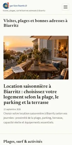 Anteprima del sito Que Faire Biarritz, referenziato per la pubblicazione di articoli sponsorizzati