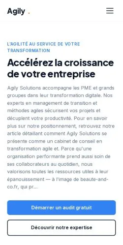 Aperçu du site Agily Solutions, référencé pour publier un article sponsorisé