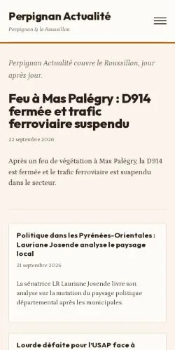 Vista previa del sitio Perpignan Actualité, referenciado para publicar artículos patrocinados