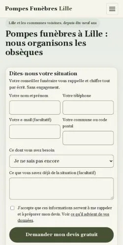 Forhåndsvisning af Pompes Funèbres Lille, opført til udgivelse af sponsorerede artikler