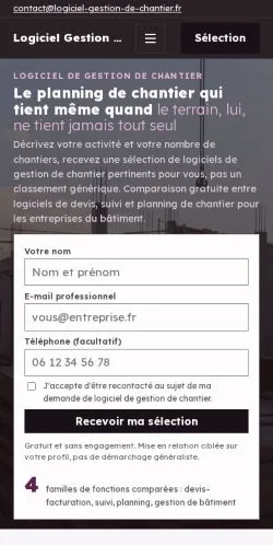 Forhåndsvisning af Logiciel Gestion Chantier, opført til udgivelse af sponsorerede artikler