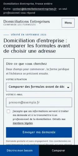 Anteprima del sito Domiciliation Entreprises, referenziato per la pubblicazione di articoli sponsorizzati