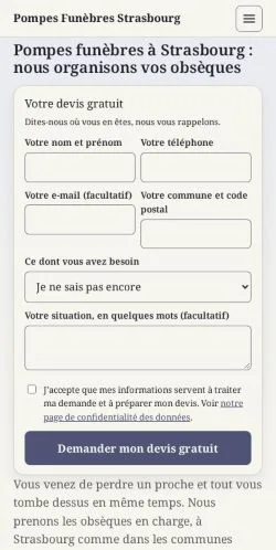 Vorschau der Website Pompes Funèbres Strasbourg, gelistet für die Veröffentlichung gesponserter Artikel