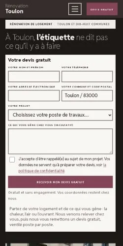 Vorschau der Website Rénovation Toulon, gelistet für die Veröffentlichung gesponserter Artikel