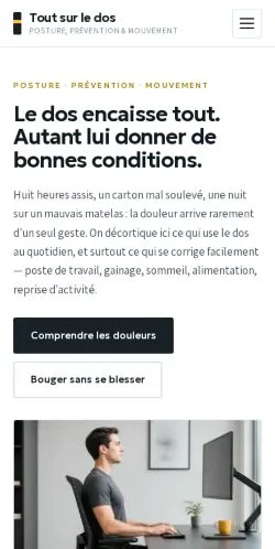 Aperçu du site Tout Sur Le Dos, référencé pour publier un article sponsorisé