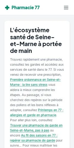 Preview of the Pharmacie 77 website, listed for sponsored article publication
