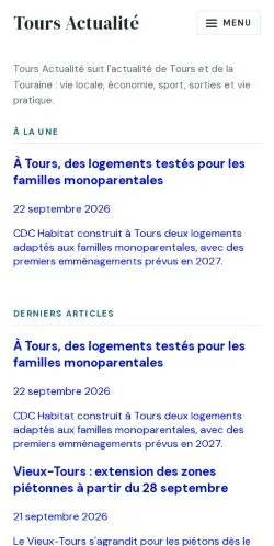 Aperçu du site Tours Actualité, référencé pour publier un article sponsorisé