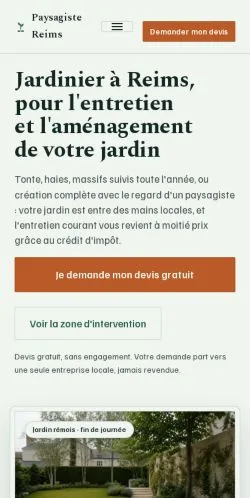 Preview of the Jardinier Reims website, listed for sponsored article publication