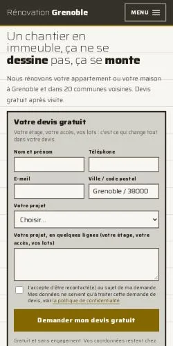 Aperçu du site Rénovation Grenoble, référencé pour publier un article sponsorisé