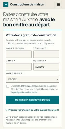 Pré-visualização do site Auxerre Maisons, referenciado para publicar artigos patrocinados