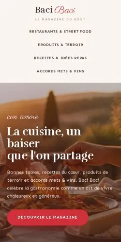 Preview of the Baci Baci website, listed for sponsored article publication