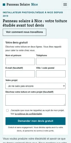 Vorschau der Website Panneau Solaire Nice, gelistet für die Veröffentlichung gesponserter Artikel