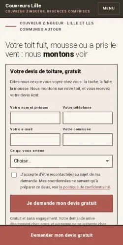 스폰서 기사 게재 매체로 등록된 Couvreurs Lille 사이트 미리보기