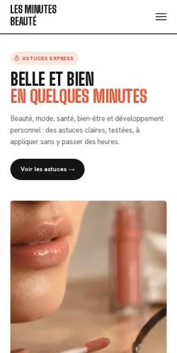 Förhandsvisning av webbplatsen Minutes Beauté, listad för publicering av sponsrade artiklar