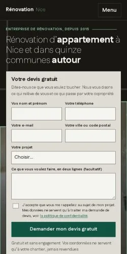 Aperçu du site Rénovation Nice Appartements, référencé pour publier un article sponsorisé