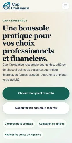 Vista previa del sitio Cap Croissance, referenciado para publicar artículos patrocinados