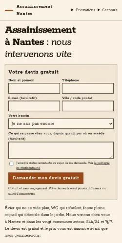 Anteprima del sito Assainissement Nantes Urgence, referenziato per la pubblicazione di articoli sponsorizzati