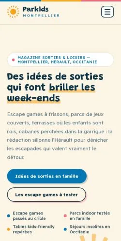Aperçu du site Parkids Montpellier, référencé pour publier un article sponsorisé