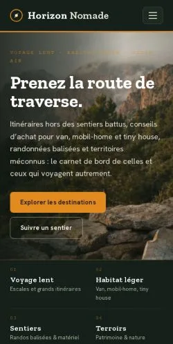 Vista previa del sitio Horizon Nomade, referenciado para publicar artículos patrocinados
