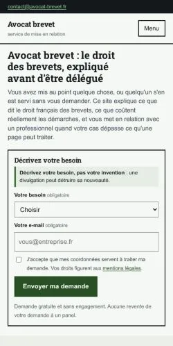 Aperçu du site Avocat Brevet Conseil, référencé pour publier un article sponsorisé