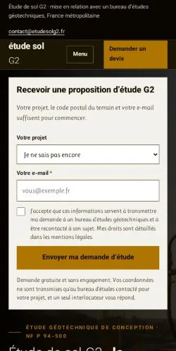 Preview of the Étude De Sol G2 website, listed for sponsored article publication