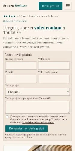 Vista previa del sitio Stores Toulouse, referenciado para publicar artículos patrocinados