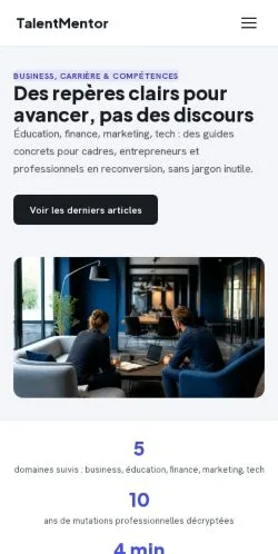 Aperçu du site TalentMentor, référencé pour publier un article sponsorisé