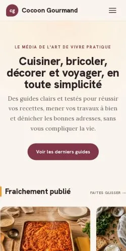 Forhåndsvisning av nettstedet Cocoon Gourmand, oppført for publisering av sponsede artikler