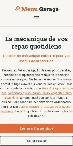 Vista previa del sitio MenuGarage, referenciado para publicar artículos patrocinados