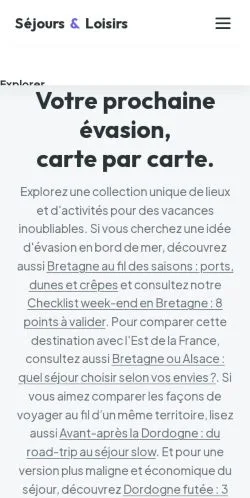 Aperçu du site Séjours & Loisirs, référencé pour publier un article sponsorisé