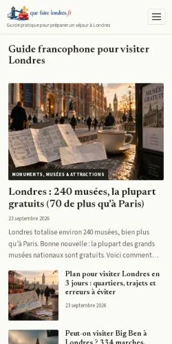 Anteprima del sito Que Faire À Londres, referenziato per la pubblicazione di articoli sponsorizzati
