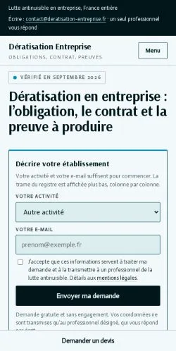 스폰서 기사 게재 매체로 등록된 Dératisation Entreprise Info 사이트 미리보기