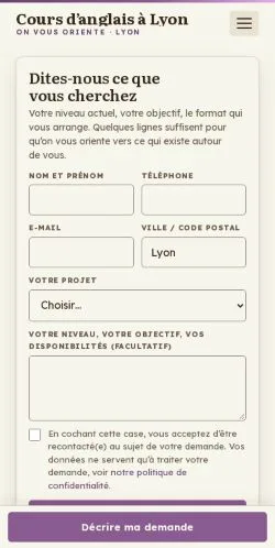 Vorschau der Website Cours Anglais Lyon, gelistet für die Veröffentlichung gesponserter Artikel