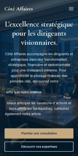 Vista previa del sitio Côté Affaires, referenciado para publicar artículos patrocinados