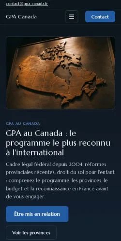Forhåndsvisning av nettstedet GPA Canada, oppført for publisering av sponsede artikler