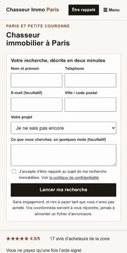 Aperçu du site Chasseur Immo Paris, référencé pour publier un article sponsorisé