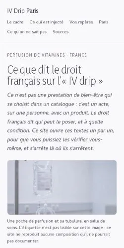 Forhåndsvisning av nettstedet IV Drip Paris, oppført for publisering av sponsede artikler