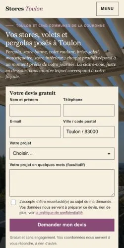 Vista previa del sitio Stores Toulon, referenciado para publicar artículos patrocinados