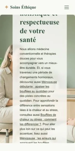 Vista previa del sitio Soins Éthique, referenciado para publicar artículos patrocinados