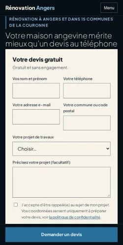 Vista previa del sitio Rénovation Angers, referenciado para publicar artículos patrocinados