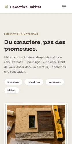 Preview of the Caractère Habitat website, listed for sponsored article publication