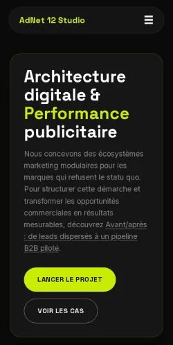 Preview of the AdNet 12 Studio website, listed for sponsored article publication