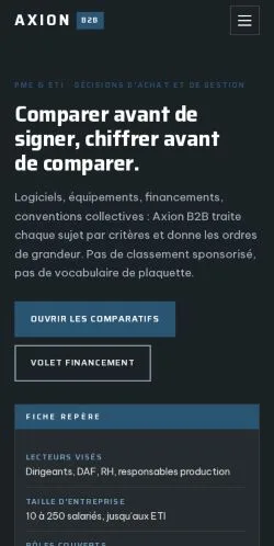 Preview of the Axion B2B website, listed for sponsored article publication