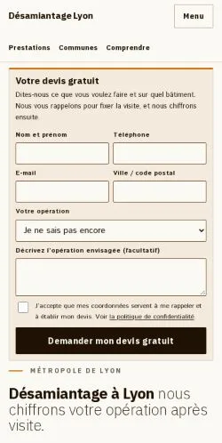 스폰서 기사 게재 매체로 등록된 Désamiantage Lyon 사이트 미리보기