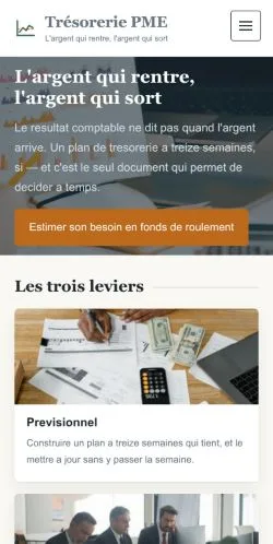 Aperçu du site Trésorerie PME, référencé pour publier un article sponsorisé