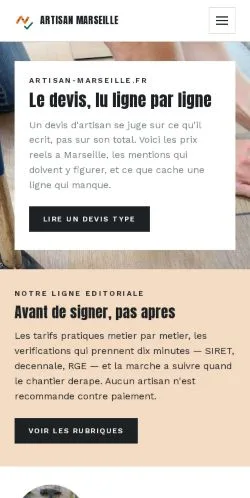Preview of the Artisan Marseille website, listed for sponsored article publication