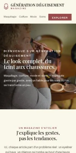 Förhandsvisning av webbplatsen Génération Déguisement, listad för publicering av sponsrade artiklar