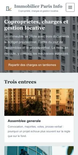 Forhåndsvisning af Immobilier Paris Info, opført til udgivelse af sponsorerede artikler