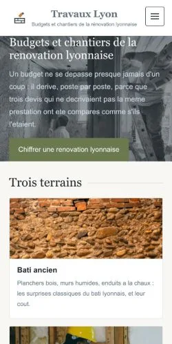 Vista previa del sitio Travaux Lyon, referenciado para publicar artículos patrocinados